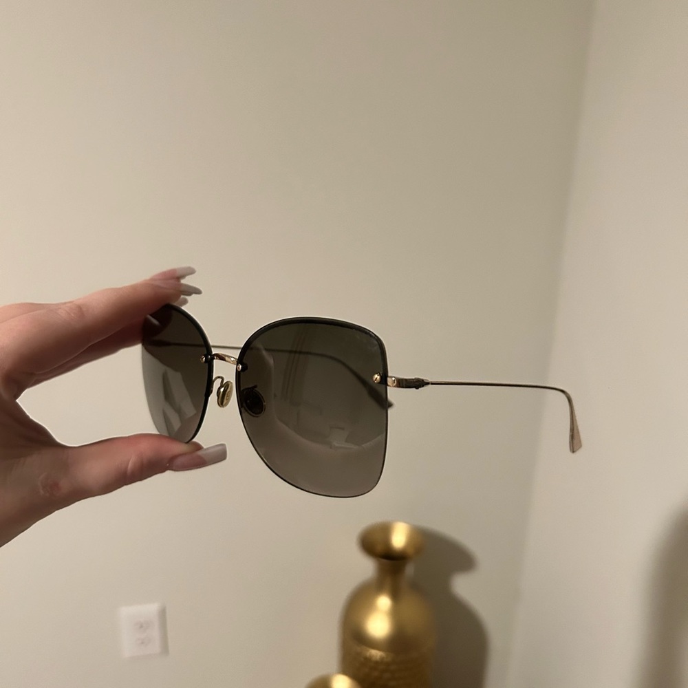 Dior Women's Square Rimless Sunglasses in Dark Gray with Gold Frame